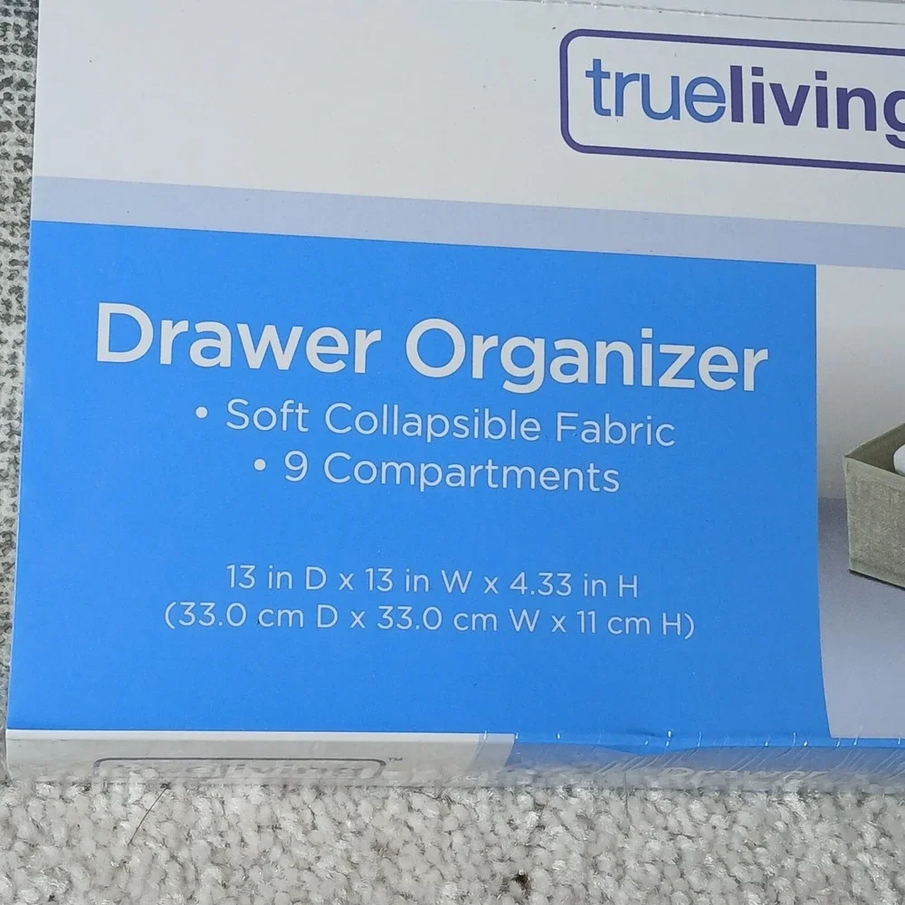 True Living Drawer Gray Organizer 9 Compartments 13 x 13 x 4.33 Collapsible